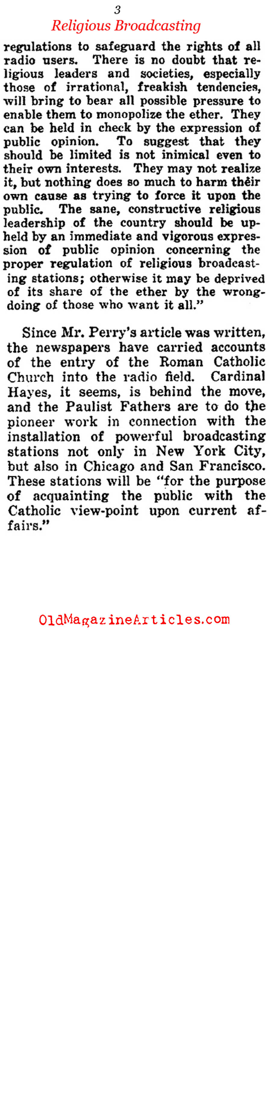 Christian Radio Broadcasting Begins in Earnest (Current Opinion, 1925)